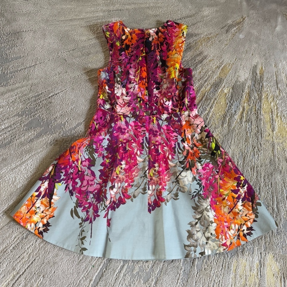 Karen Millen mini dress sleeveless flared floral classy pink gray 10 - Picture 8 of 14